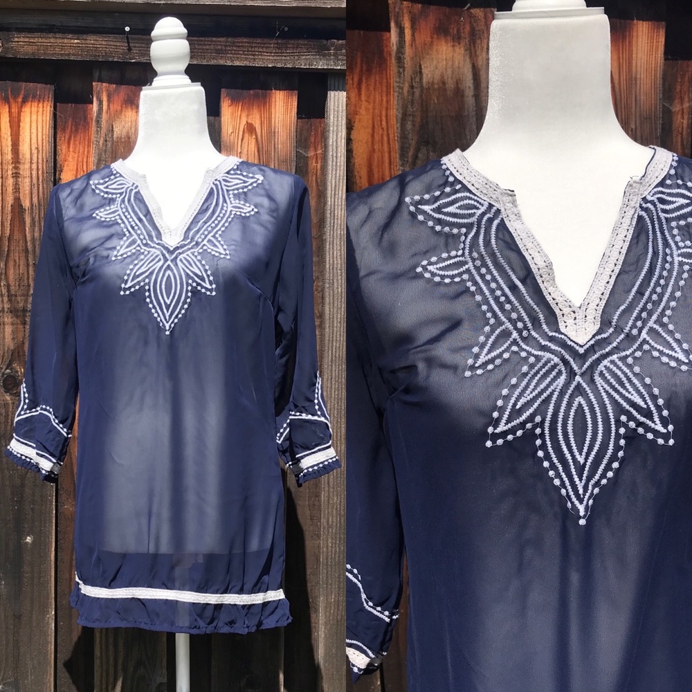 Cute Options, Blue Embroidered Blouse